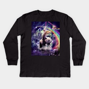 Rainbow Laser Space Cat On Panda Eating Taco Kids Long Sleeve T-Shirt